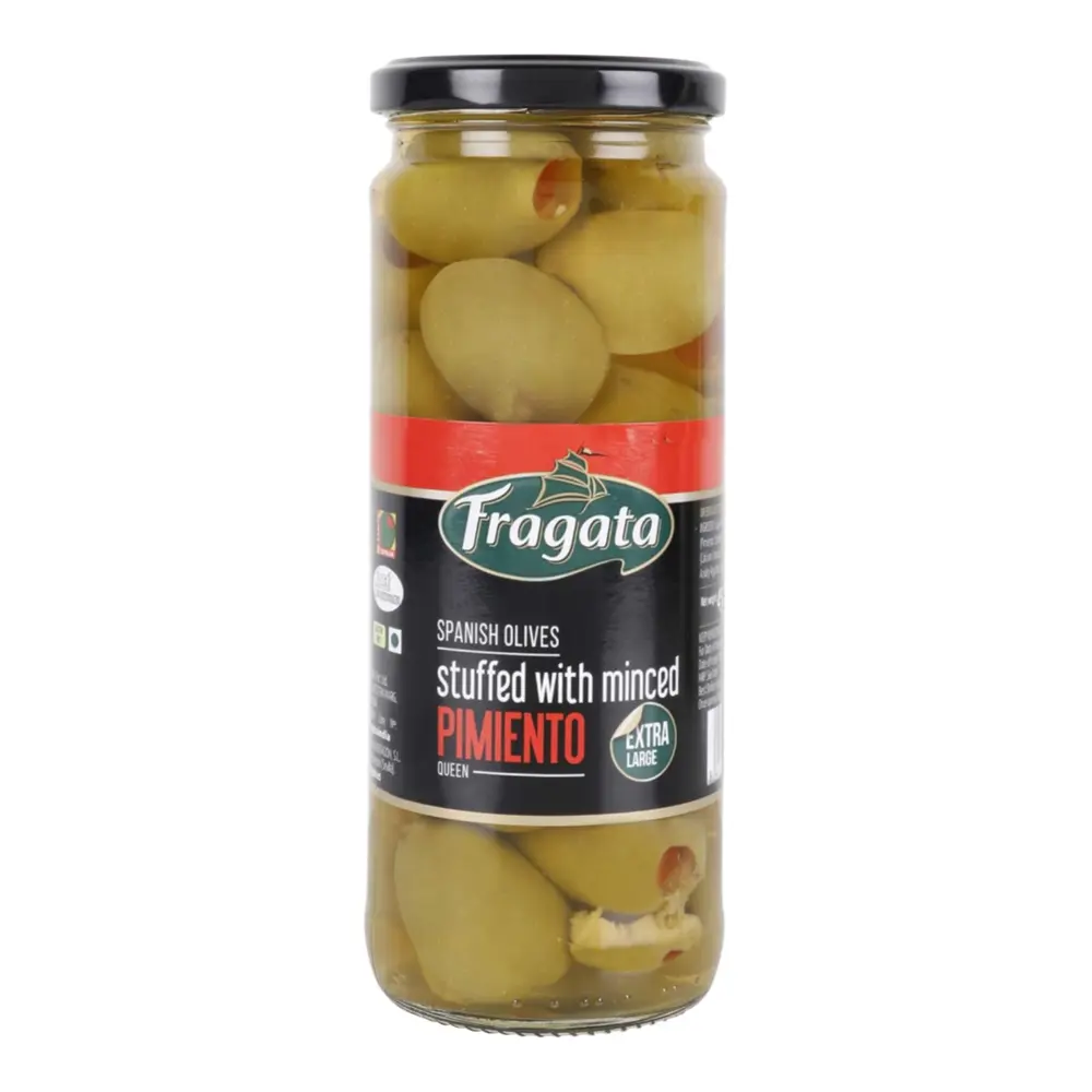 Oliu Xanh Trái Lớn Nhồi Ớt Ngọt, Spanish Olives Stuffed with Minced Pimiento Queen, King Size Olives (450g) - FRAGATA